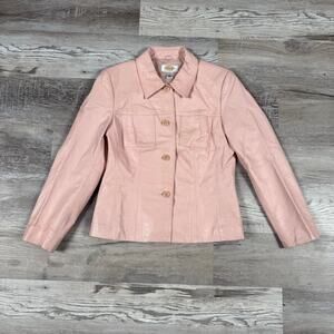 Vintage 90s Y2K Talbots Pink Leather Jacket Button Front Soft Classic Chic XS